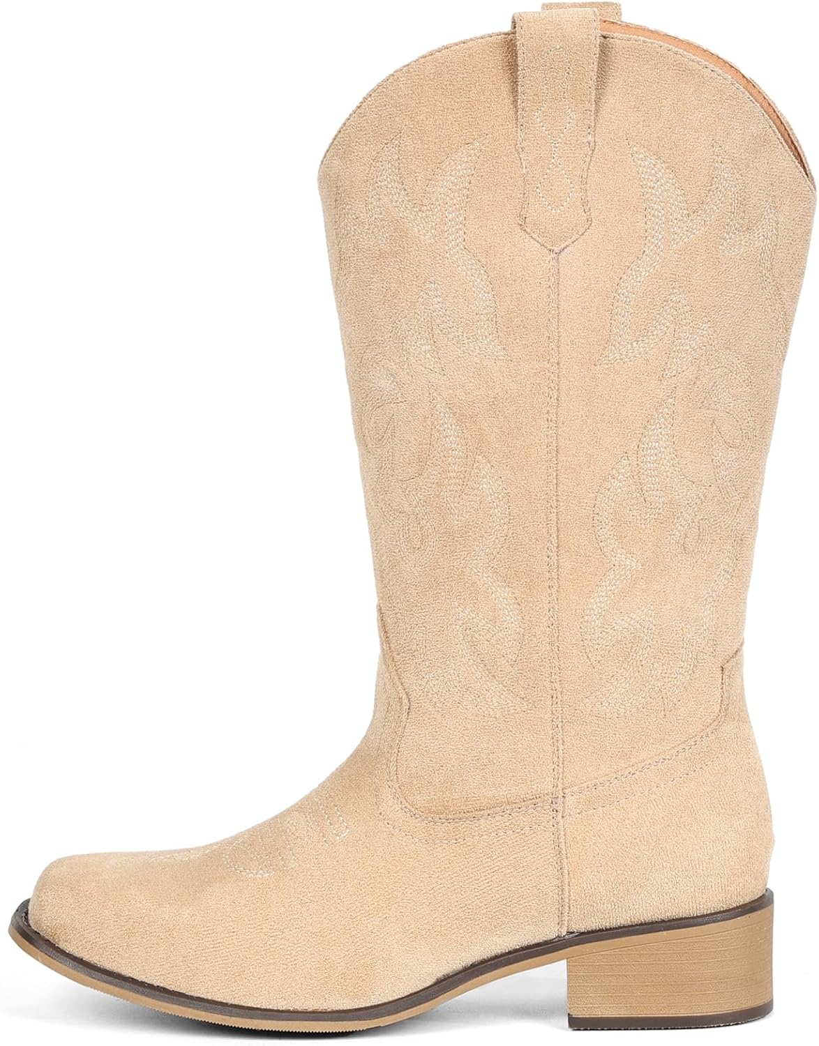 IUV Cowboy Boots For Women Square Toe Suede Mid Calf Western Cowgirl Boots with Chunky Heel