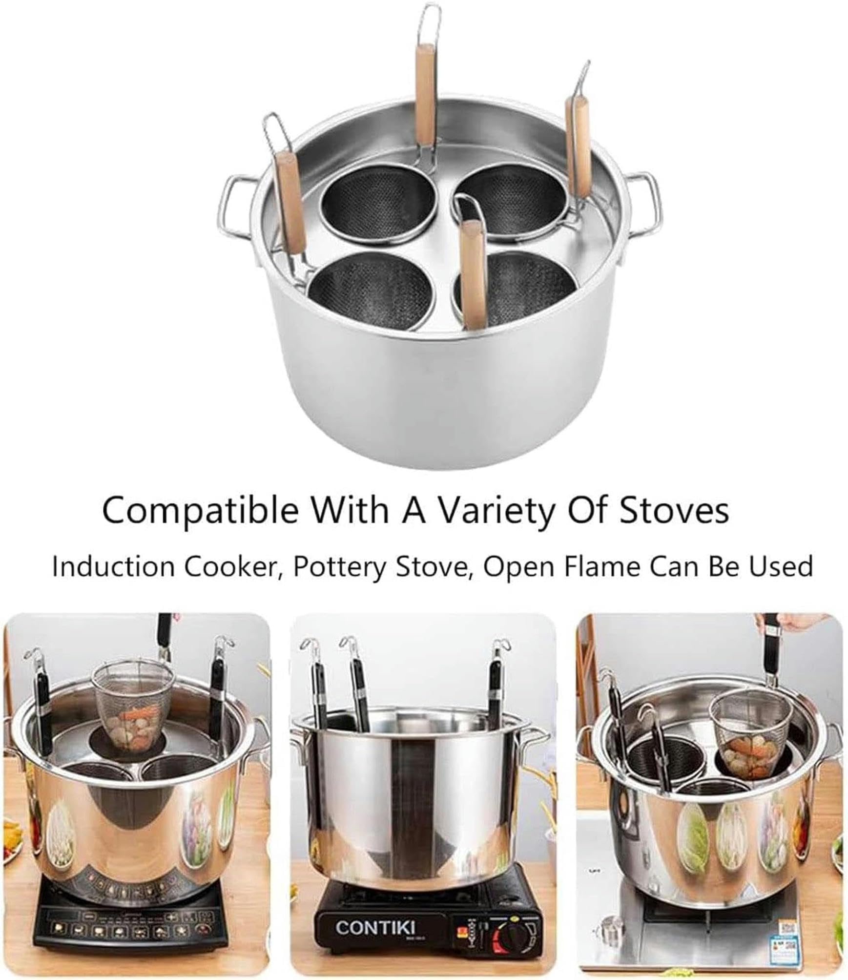 Pentole per Pasta, pentole Alte, con divisore e scolapasta, Set di pentole Alte, pentole Alte con coperchi, Set di Inserti per cuocipasta a 3/4/5 Fori, per Cucina Domestica, ristor