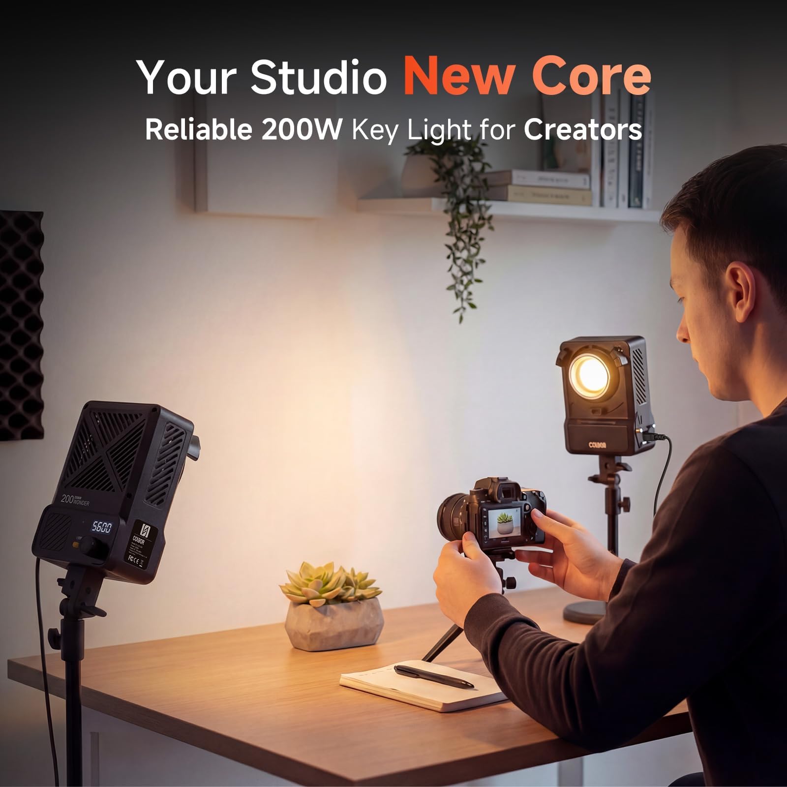 COLBOR Luz LED de vídeo de 200 W, diseño de fuente de alimentación integrada, bicolor 2700 K-7000 K COB lámpara de estudio con montaje Bowens, CRI 96+, Key Light para transmisión en directo, grabación