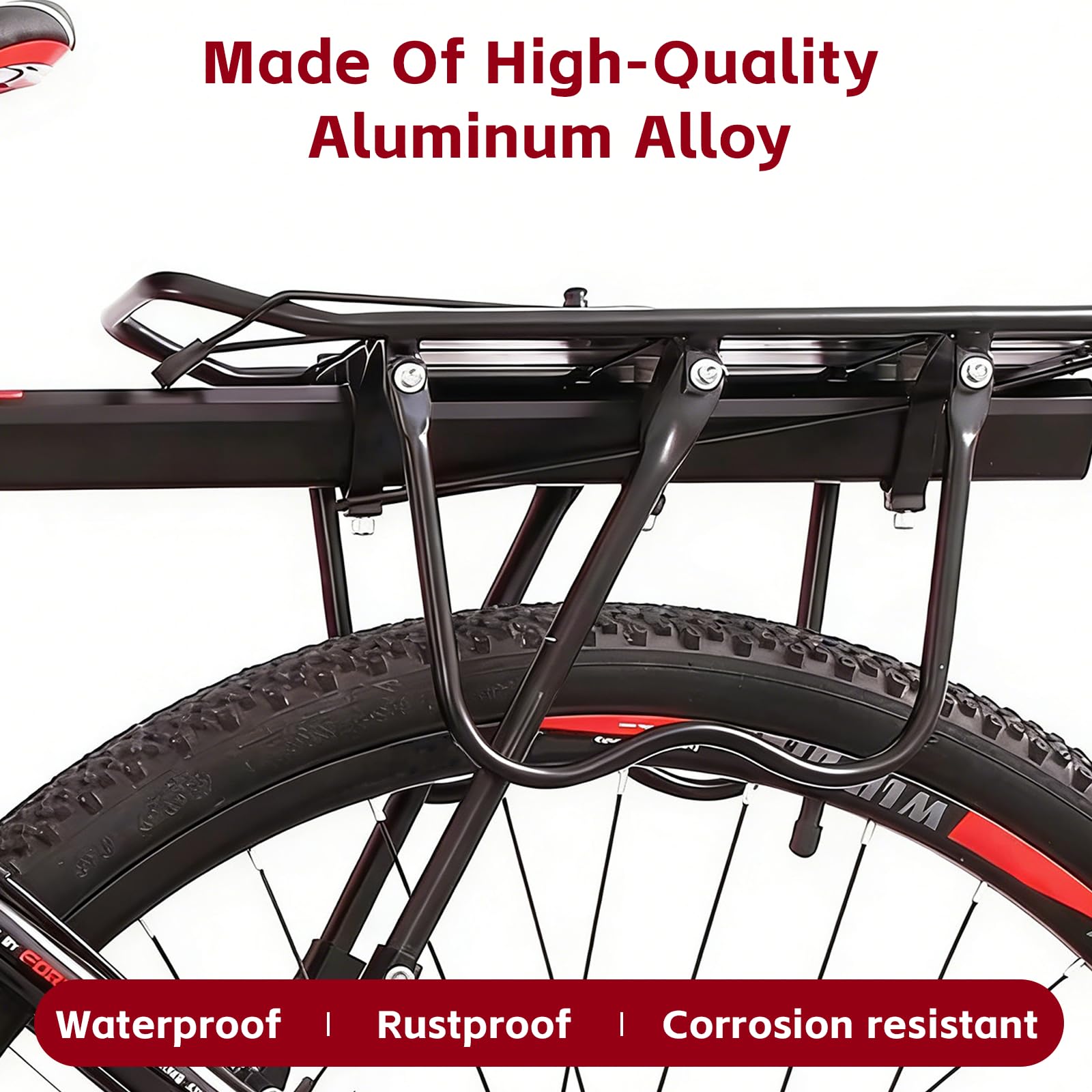 Portapacchi per Mountain Bike, Portapacchi Bici Alluminio Universale Regolabile, Capacità Portata Massima 50 kg, Carrier Rack con Riflettore 24–29 Pollici, Installazione Rapida