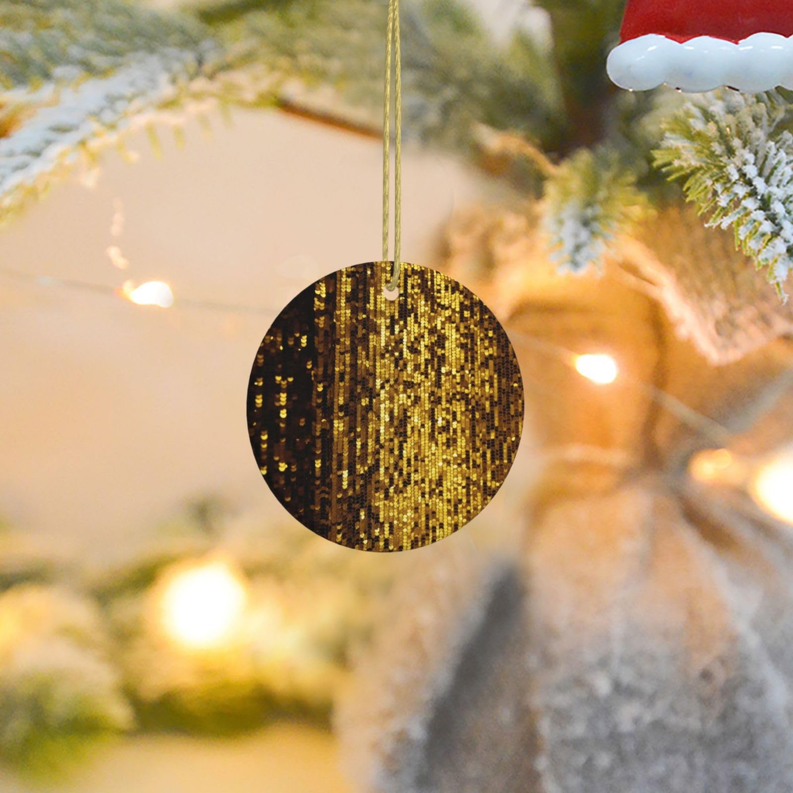 Christmas Ornaments for Christmas Tree Decoration Ceramic Hanging Gold Sequin Sparkle Ornament with Gold Ribbon Crafts Round Pendant for Keepsake Gifts Glass Xmas Decor Party Supplies