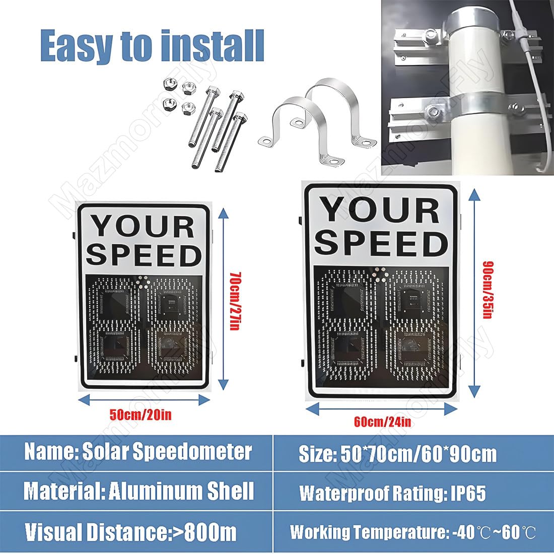 50x70cm/60x90cm Señal Trafico Radar Control Velocidad, Energía Solar LED Intermitente Cartel Control Velocidad Indicador De Velocidad, Kilometraje/Millas Ajustables 20''X27''