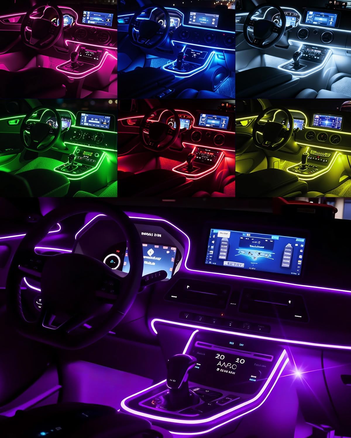 Interior Car LED Strip Lights, 5M 16FT Ambient Lighting Kits, Button Switch & APP Bluetooth Control, Music Sync Fiber Optic Cars Interior Neon Light Strip, USB 5V for Car Inside Decoration