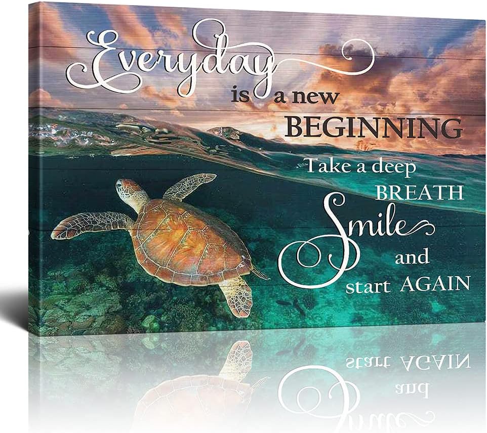 Turtle Sea Wall Art Ocean Inspirational Picture Absract Animal Canvas Motivational Painting Wall Decor Quotes Mordern Artwork Prints Home Decorative For Living Room Bedroom Bathroom Framed 12x16inch Turtle Ocean Inspiration Quotes 12x16inch