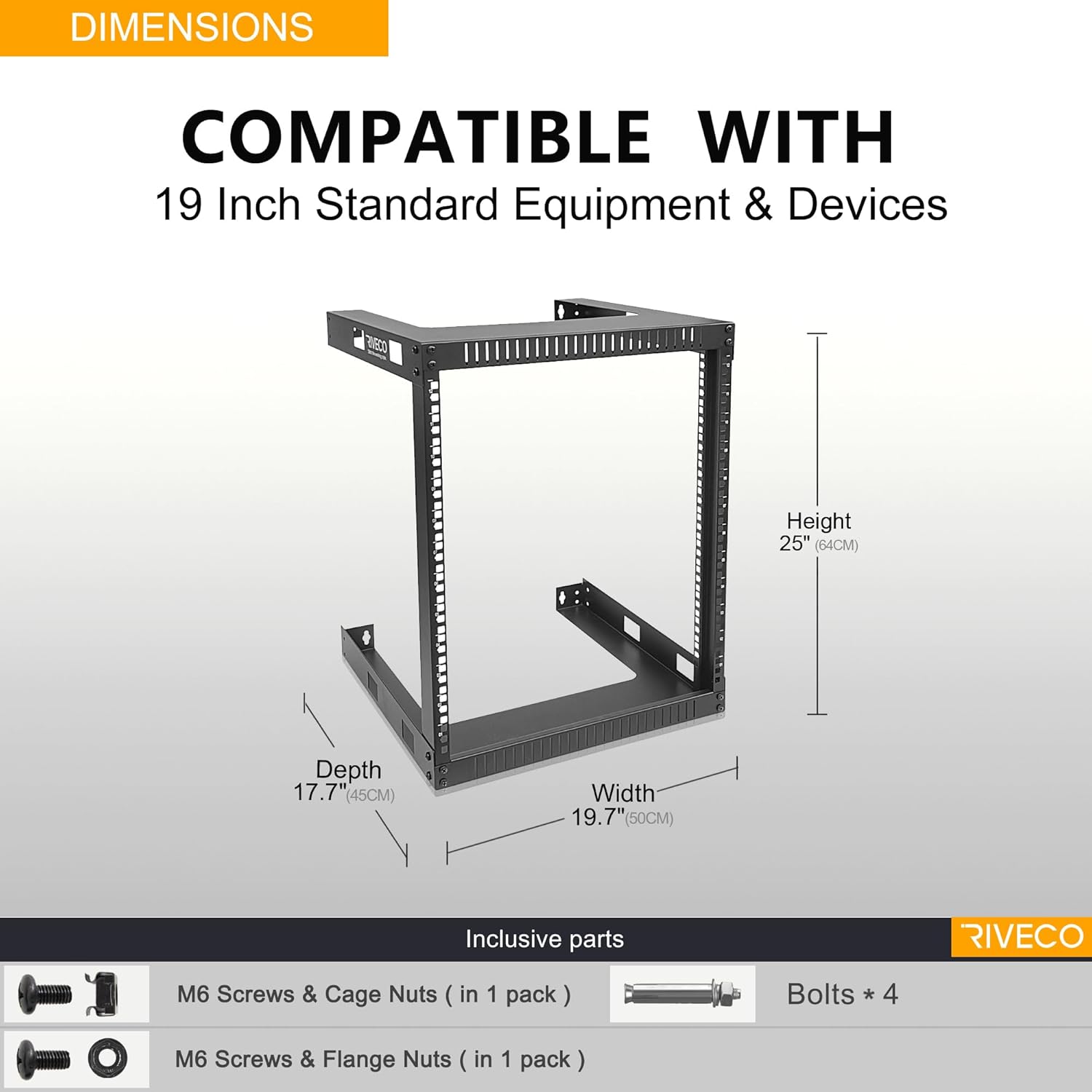 RIVECO 12U Rack Dimensions and Included Parts