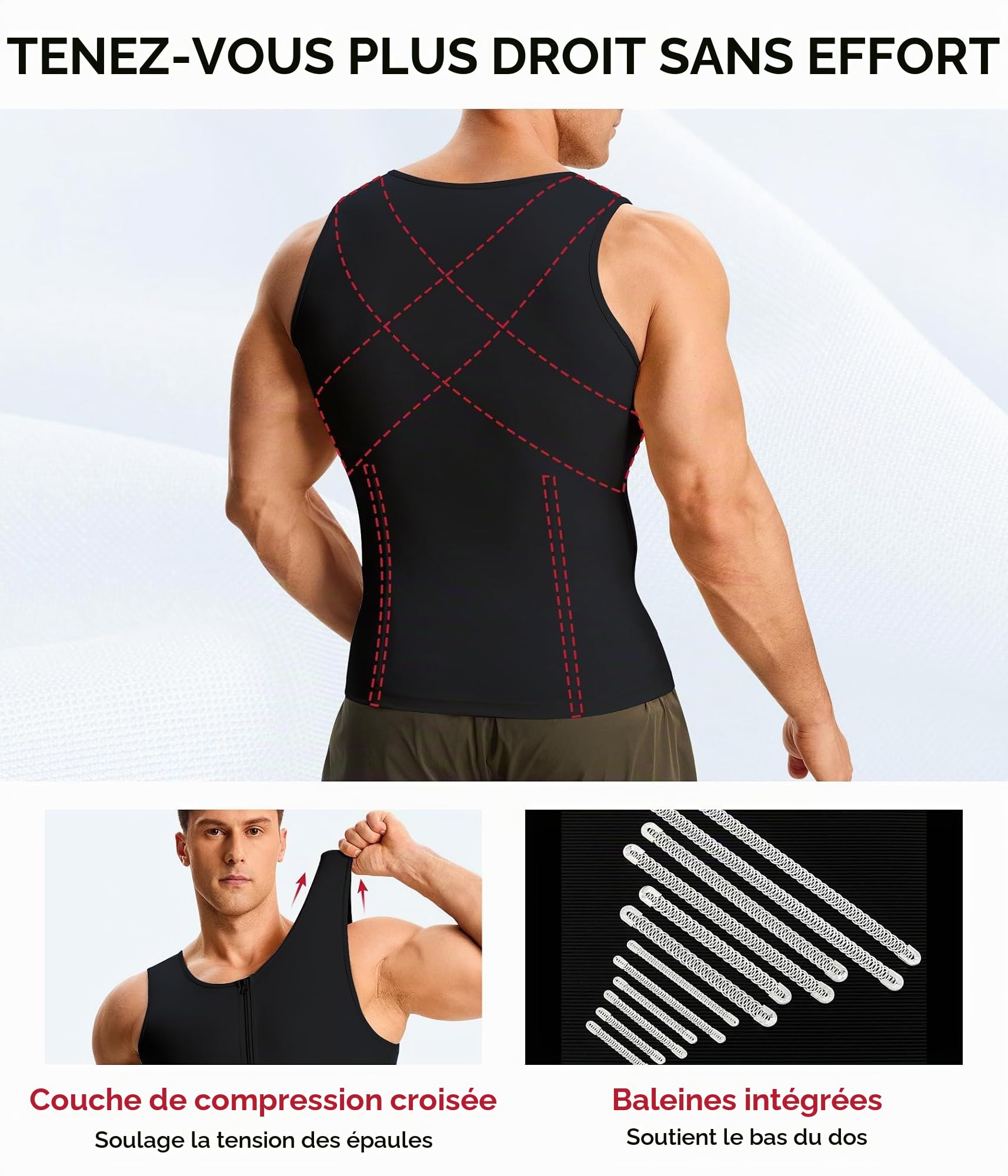 Junlan Compression Débardeur Gainant Ventre Plat Homme Invisible Gaine Amincissante Posture Shirt