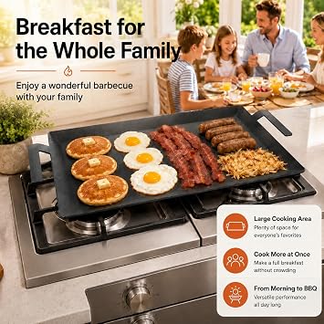 Carbon Steel Griddle - Professional Cookware Griddle Pan for Induction, Stove Top, Gas Grill, Cooktop, Electric and more, 24 x 10 NonStick Flat Top Griddle Plate Skillet, Indoor/Outdoor Use