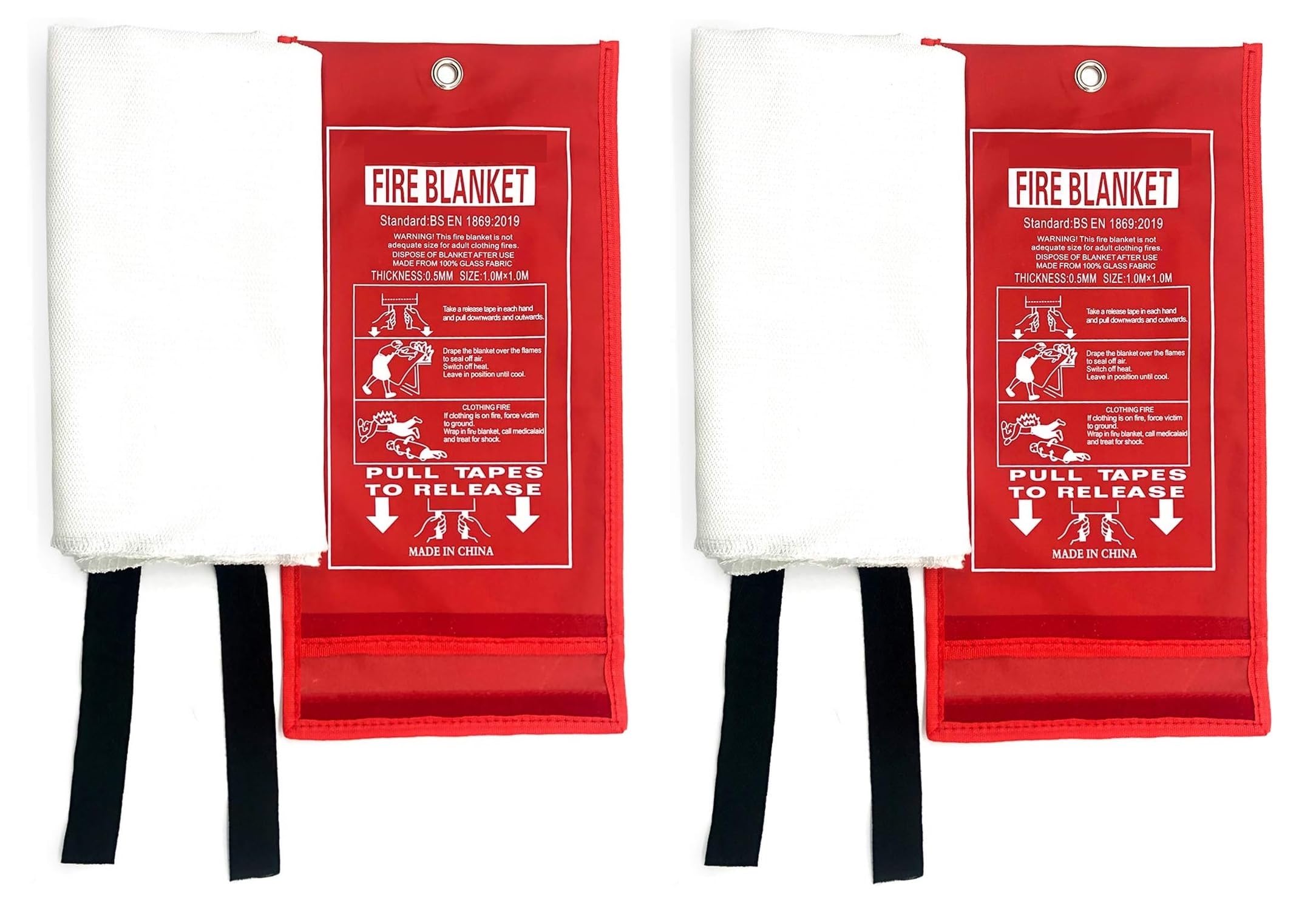 2 Pack Fiberglass Fire Blanket 39.3×39.3 Inches Emergency Fire Blanket for Kitchen, Quick Unfolding, Fibreglass Fire Blankets with Loops, Flame Retardant Fire Blanket for Home, Office, Caravan, School
