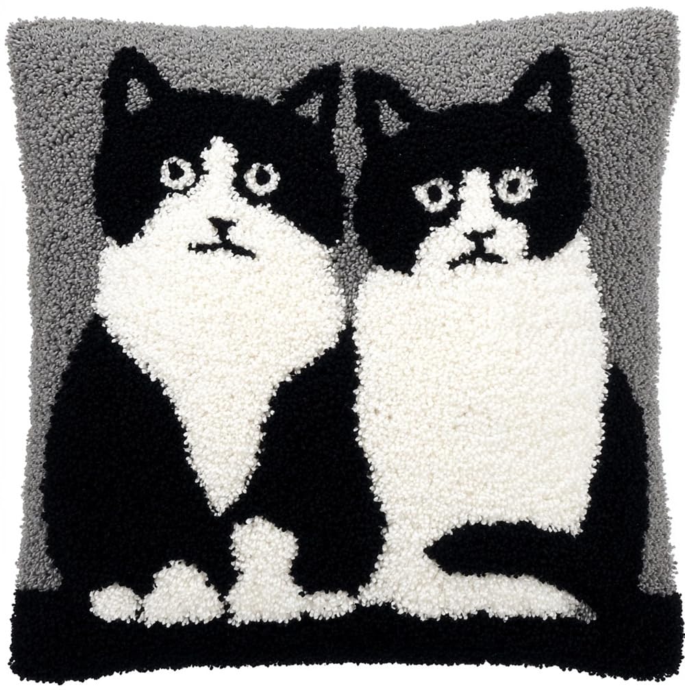 Kitphoenix Two Black And White Cats Latch Hook Kit For Adults,