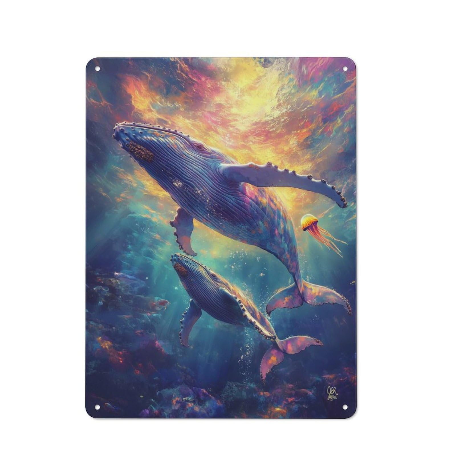 Junmoney Humpback Whale Pair Tin Sign 40X30cm With For Café Or Home Bar, Rustic Decor, For Café-Style Decor Fans