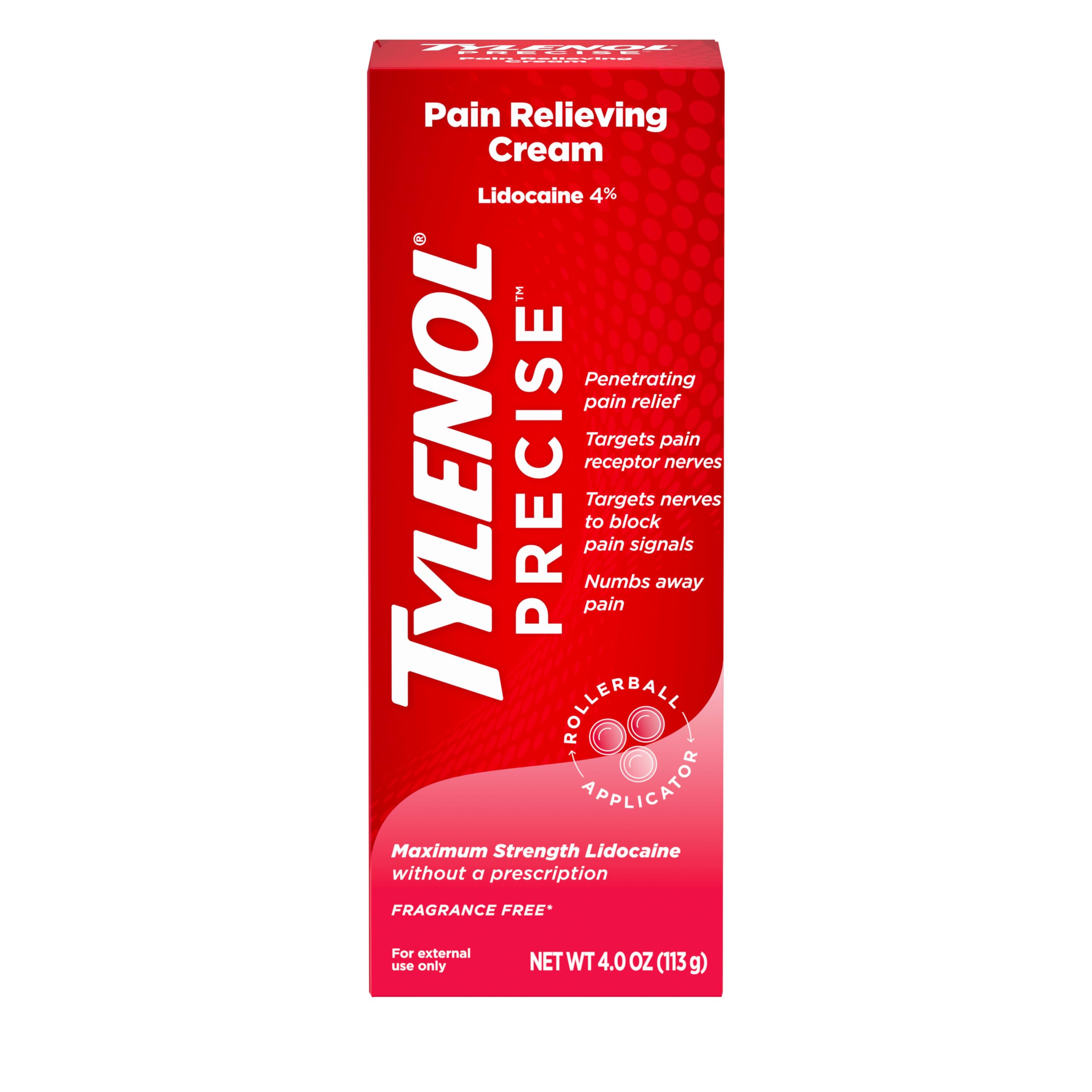 Tylenol Precise Lidocaine Cream, 4% Lidocaine, 4 oz