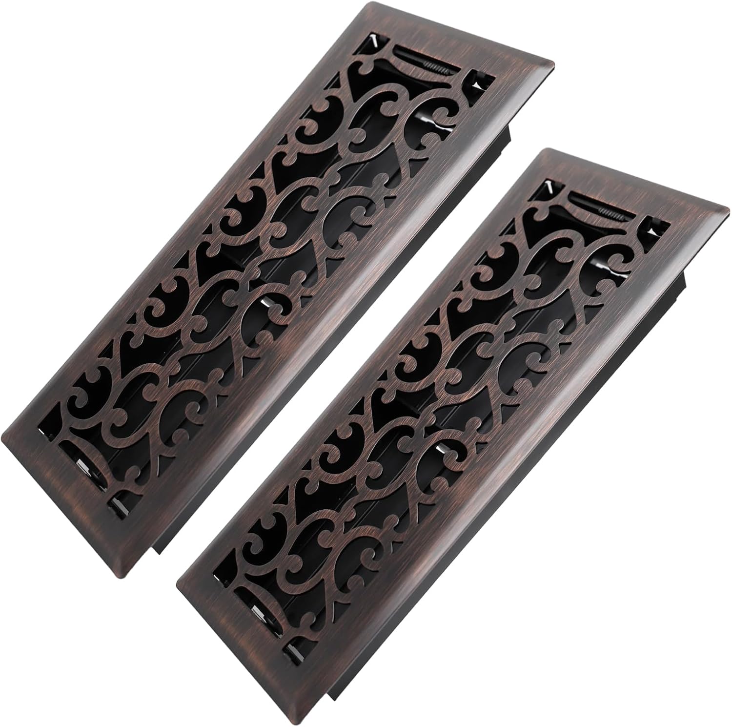 Howeall 4x12 Heavy Duty Walkable Floor Registers 2-Pack - Savannah Design Oil Rubbed Bronze Vent Covers w/ Adjustable Airflow