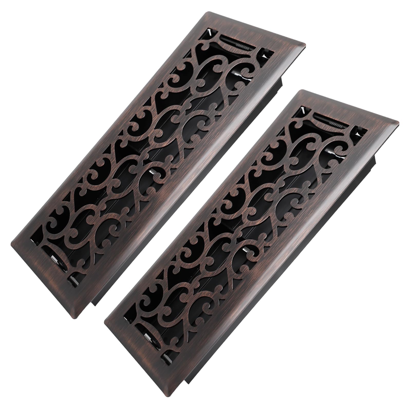Photo 1 of Howeall 4x12 Inches 2 Pack Heavy Duty Walkable Floor Register - Easy Adjust Air Supply Lever Decorative Floor Vent Covers - Savannah Design Vent Covers for Home - Oil Rubbed Bronze
