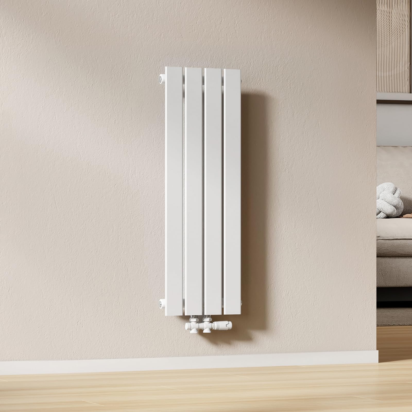 EMKE Radiatore ad acqua calda 90x30 cm, Radiatore piatto a monostrato con attacco centrale, Design montaggio verticale a parete, termoarredo verticale, Bianco