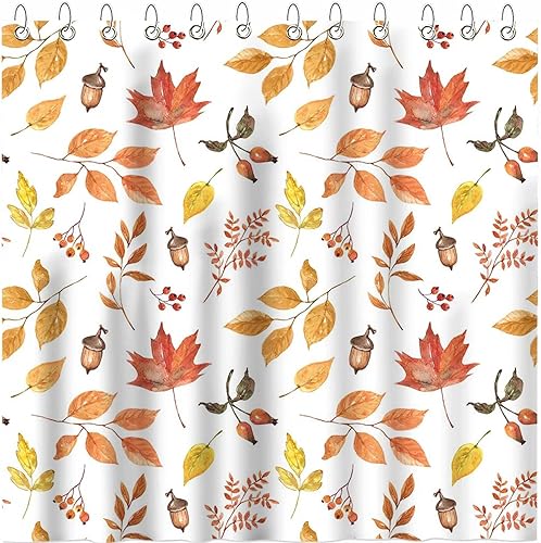 Miniatura 2 de Mocsicka Cortina de ducha con hojas de otoño, cosecha de Acción de Gracias, cortina de ducha botánica de 72 x 72 pulgadas, decoración del hogar,