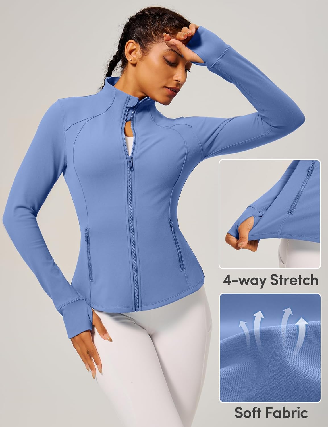 IUGA Women's Workout Jackets BBL Running Athletic Jackets Lightweight Full Zip Up Slim Fit for Women with Thumb Holes - Image 4