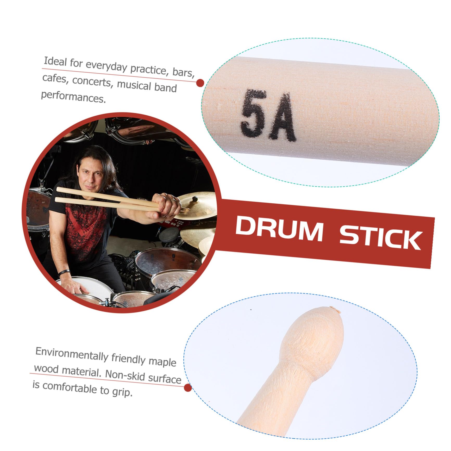 Abaodam 20stücke Holz Schlagzeugstöcke für Musiker mit Robustem Design und Komfortablem Griff Geeignet für Bühne und Übung