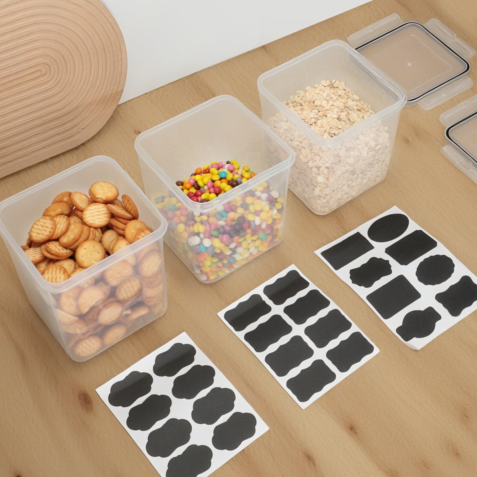 VINATO 2.5L Contenitori Ermetici per Alimenti 3pezzi- Barattoli per Cereali, Farina | Conservazione Senza BPA, con Etichette & Misurini (Confezione da 2)