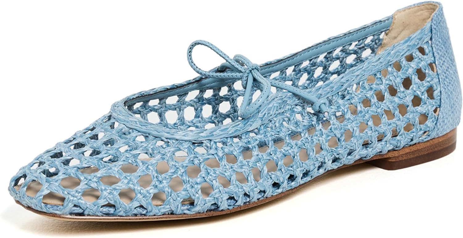 DBQGRDZ Women Woven Mesh Ballet Flats Raffia Lace up Ballerina Mary Jane Flats Fashion Casual Slip on Shoes