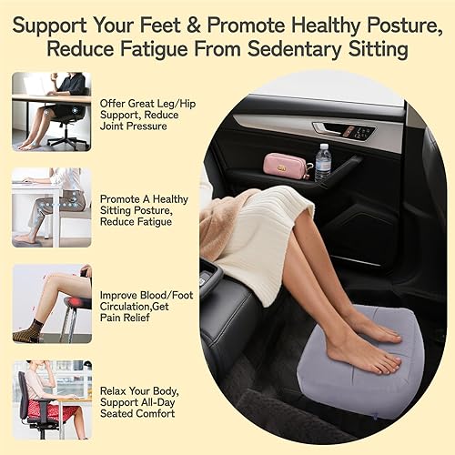 Miniatura 6 de Almohada inflable para descanso de pies, cojín para reposapiés Tavel, suave almohada de pie flocado para avión, automóviles, oficina, hogar