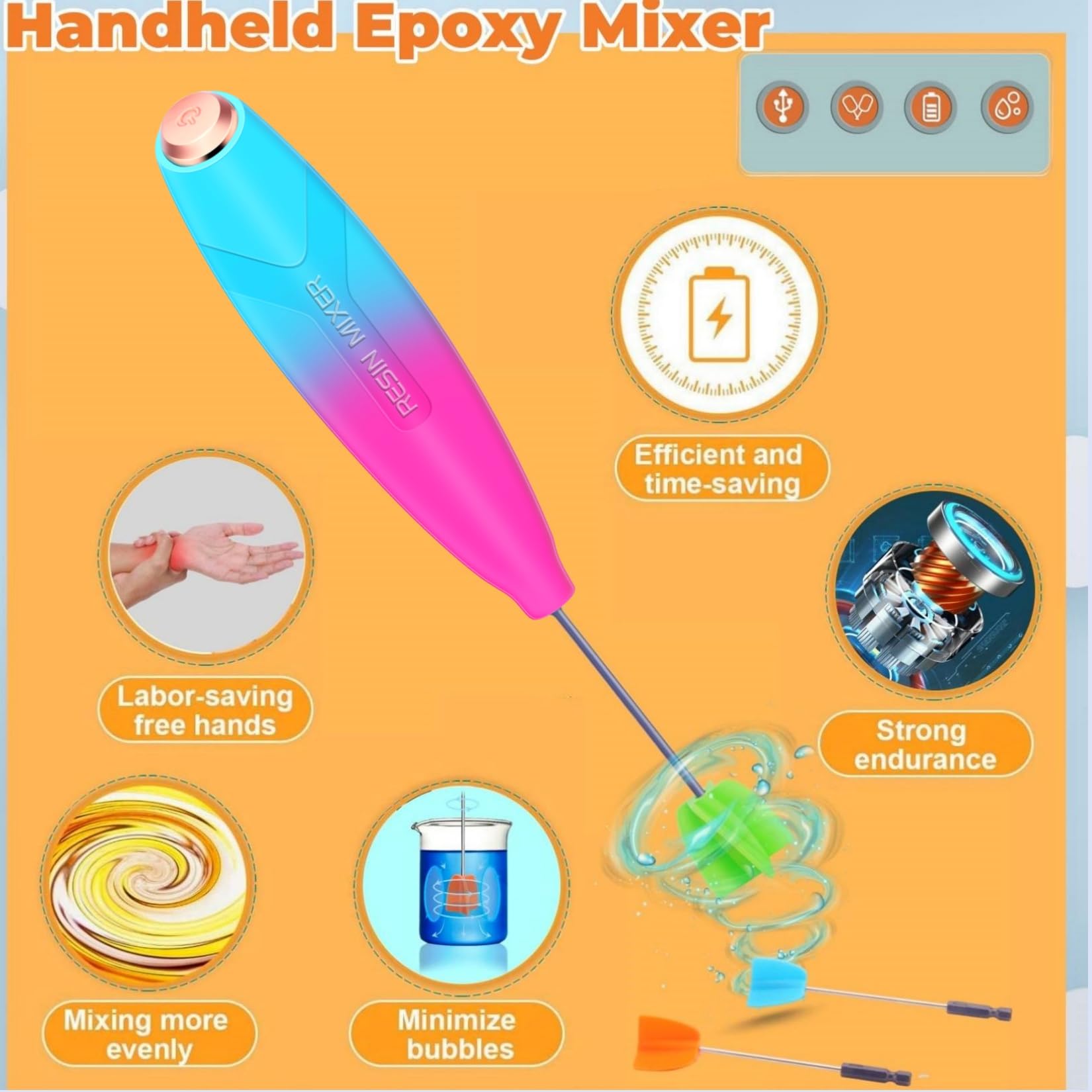 Electric Resin Mixer,Silicone Measurings Cups for Resin Epoxy Mixer for Minimizing Bubbles, Epoxy Resin Mixer, Resin Stirrer for Resin, Silicone Mixing,DIY Crafts Tumbler