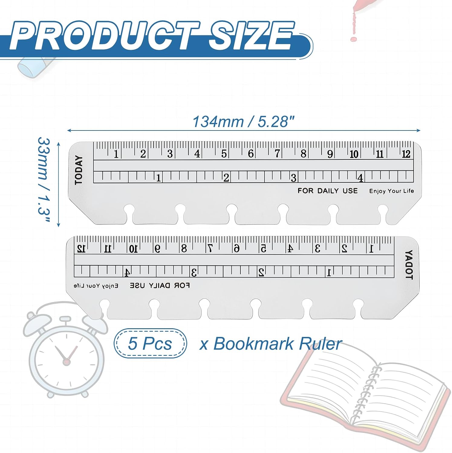 PATIKIL Page Marker Ruler, 5 Pcs A7 6 Holes Bookmark Ruler, Plastic Today Page Marker Binder Divider Pagefinder for Binder Notebook Journal Magazine Planners, Transparent image 2