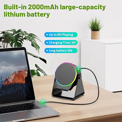 Miniatura 6 de Altavoz de inducción inalámbrico, soporte para teléfono con amplificador de altavoz Bluetooth, sonido estéreo, luz ambiental RGB, soporte de