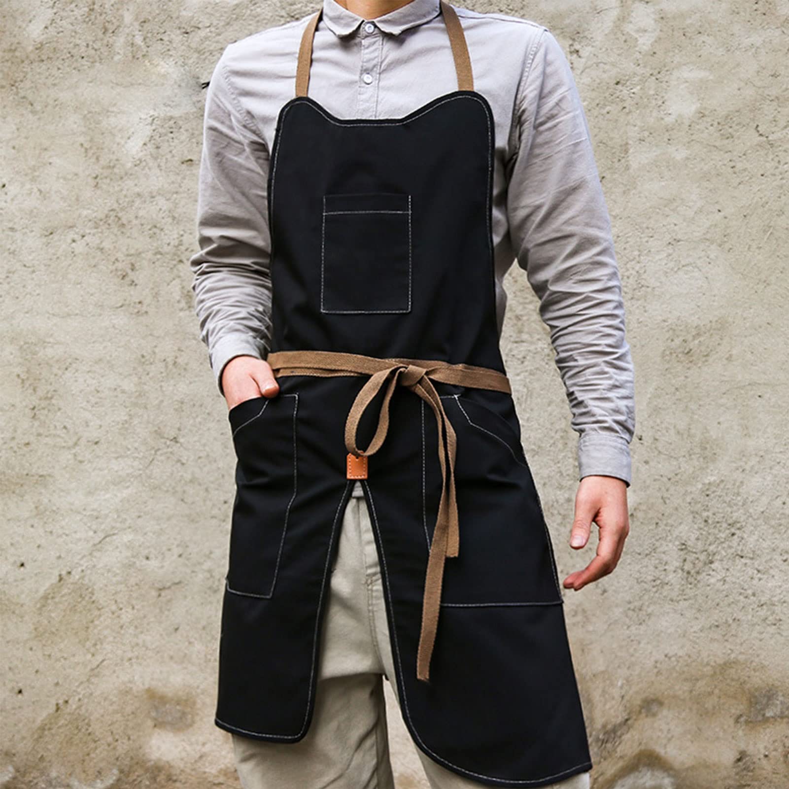 Grembiule Da Cucina Uomo In Cotone Nero - Pratico Con Grande Tasca, Regalo Perfetto Per Papà E Cuochi