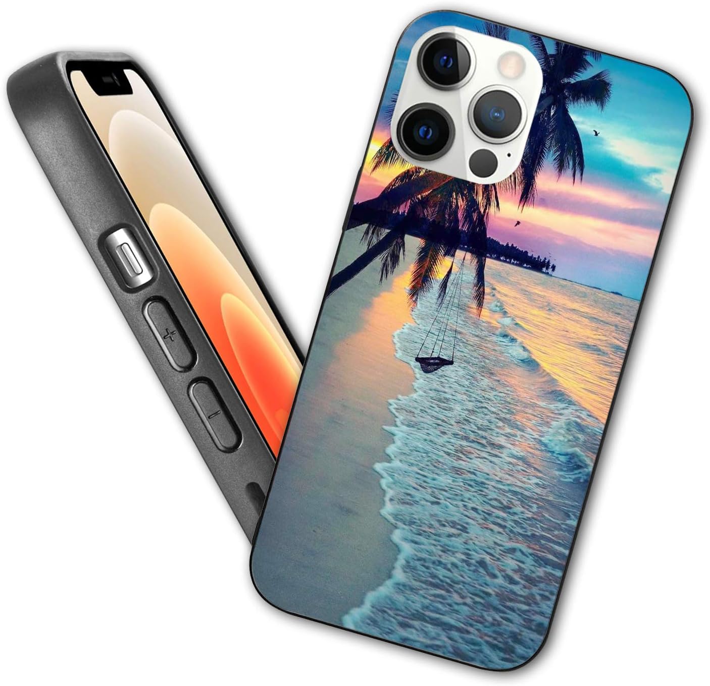 Compatible with iPhone 12 pro max case,Sunset Beach Palm Trees,Protective Shockproof [Full Body Protection] Cover with Soft TPU Bumper and Hard PC Back (6.7 inch) …