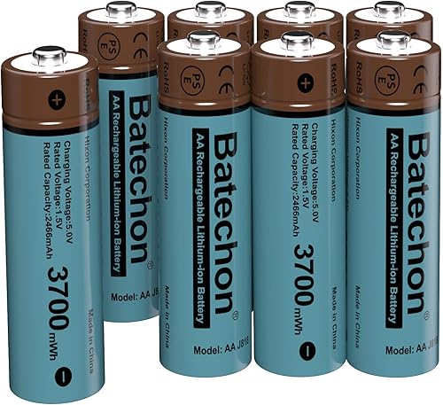 Miniatura 11 de Baterías recargables AA de litio con cargador, paquete de 12 baterías recargables AA de litio de 1.5 V 3700 mWh, batería doble A de larga duración