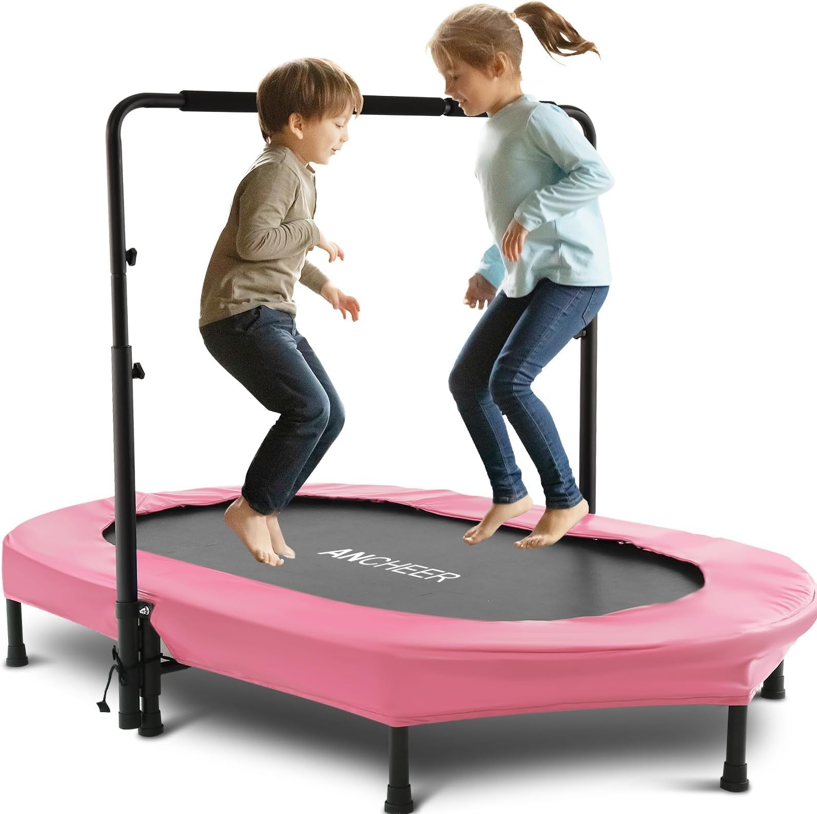 Trampoline for Kids, Toddler Trampoline Indoor Sports and Outdoor Games 56" Kids Rebounder 220LBS Capacity with Adjustable Safety Handrail Foldable Jumper for Boy Girls ASTM Certified