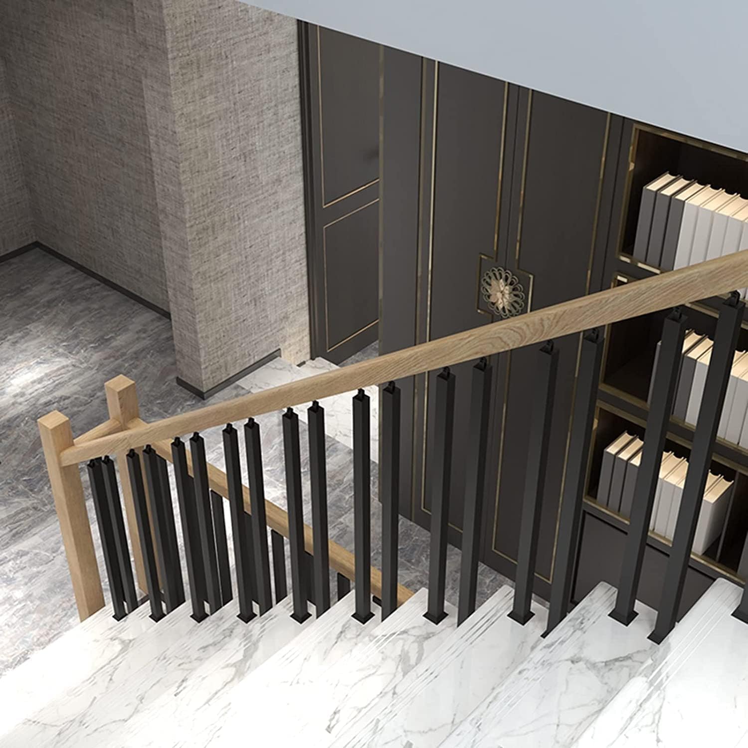 Wrought Iron Stair Balusters Posts Kit with Rectangular Base 4 Pack Outdoor Deck Railing Handrail Post for Steps Banister Column and Stair Handrail B Size: 95cm/37.4in