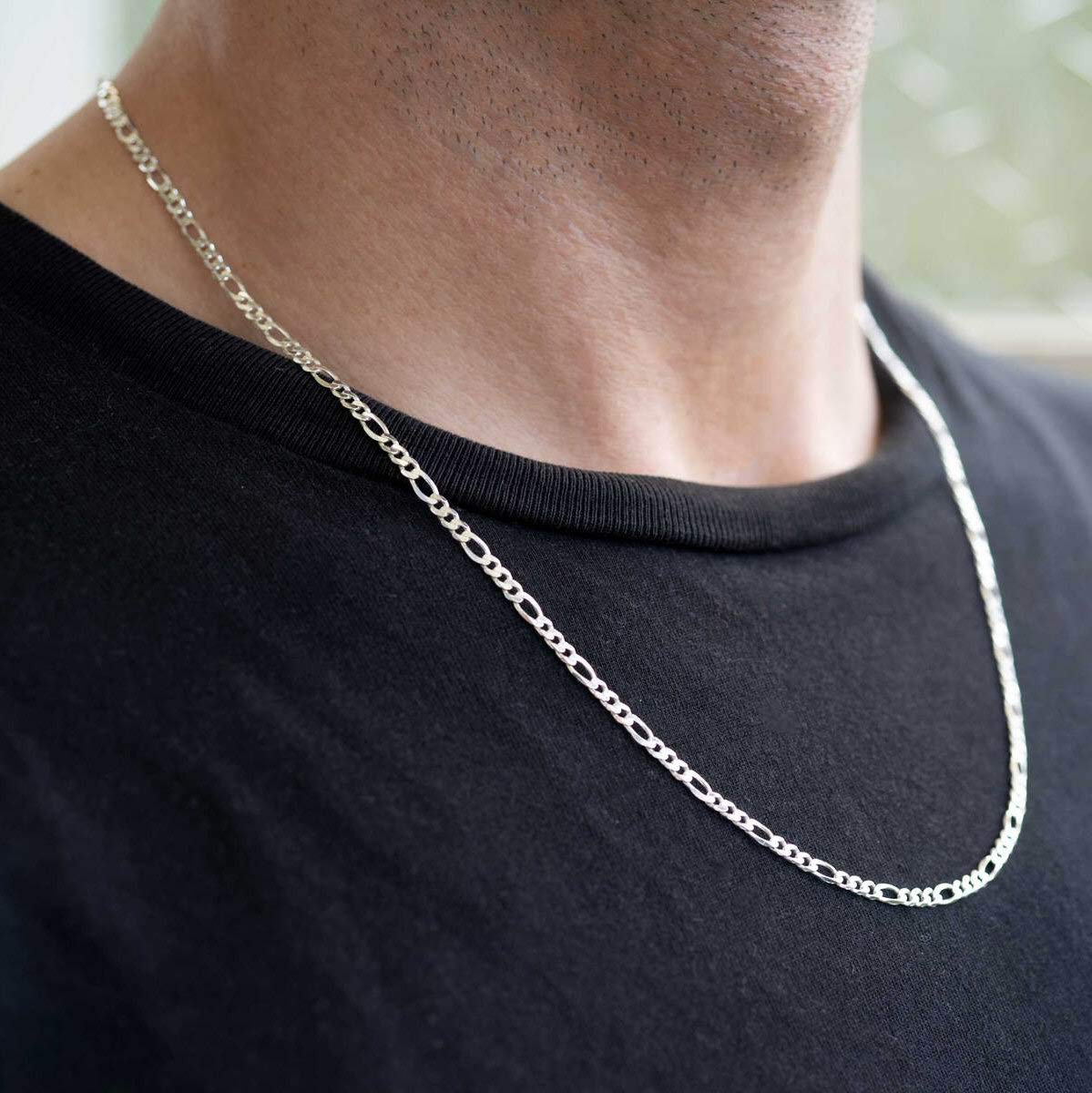 Collar de cadena Figaro de plata de ley 925 de 1,4/2,2/2,8/3,6 mm para mujeres y hombres, unisex, 40,6 cm, 45,7 cm, 50,8 cm, 55,8 cm, 60,9 cm, Metal,