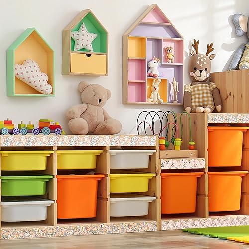 Miniatura 5 de Whaline 60 piezas de 59 pies con bordes de tablón de anuncios bohemios, plantas abstractas, hojas, bordes autoadhesivos, 5 diseños coloridos de