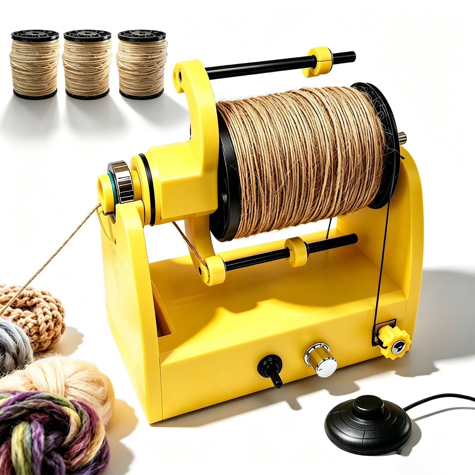 DOJBK Household Electric Spinning Wheel, Mini Wool Spinning Wheel With 3 Spools, Speed 800 Rpm Adjustable, Capacity 2.8oz(80g), With Foot Switch, For Wool Fibre Twisting