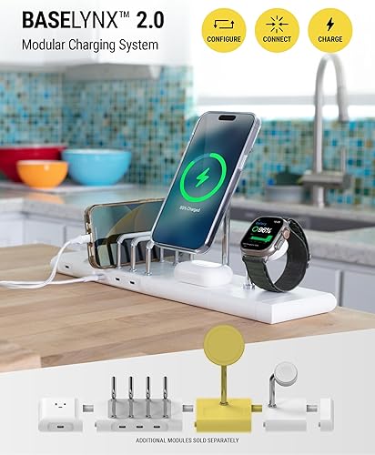 Miniatura 7 de Scosche BL2MSiQWT-AP BaseLynx 2.0 Estación de carga modular 2 en 1 con MagSafe, soporte de teléfono de carga inalámbrica rápida de 15 W compatible