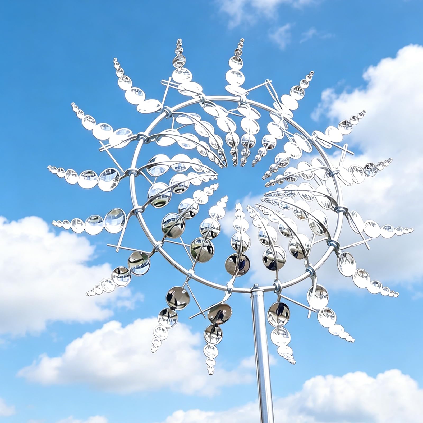 Moulin à Vent Jardin extérieur, Moulin à Vent métallique Unique en 3D, Sculpture éolienne avec Double Rotor capteur de Vent résistante aux intempéries, pour Le Jardin, la terrasse ou la pelouse (A)