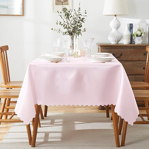 Miniatura 2 de P Pothuiny Paquete de 2 manteles cuadrados de satén rosa claro de 54 x 54 pulgadas, manteles de satén superpuestos de tela suave brillante para