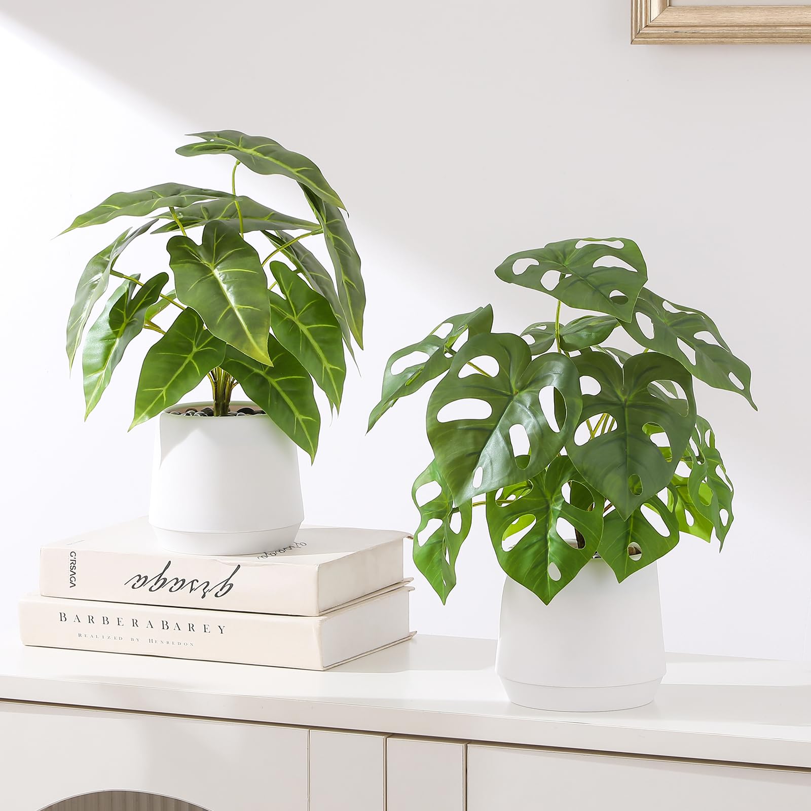 LUWENER Monstera artificiale in vaso bianco, 35,6 cm, confezione da 2