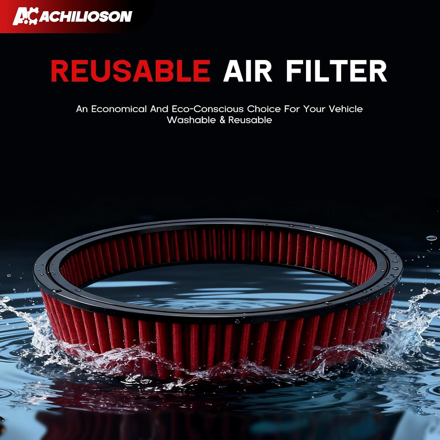 14"x4" High-Flow Reusable Air Filter for Chevrolet, Buick, GMC, Ford, Mopar, Oldsmobile, Pontiac and Aftermarket 14 Inch Air Cleaners – Washable Cotton Performance Air Cleaner Element (Red)