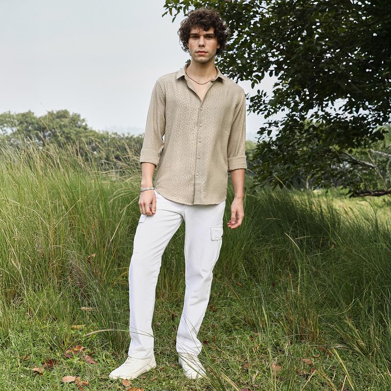 Image of CAHOOT Men's Shirt for Casual Wear | Spread Collar | Long Cuffed Sleeves | Button Closure | Shirt Crafted with Comfort Fit for Everyday Wear