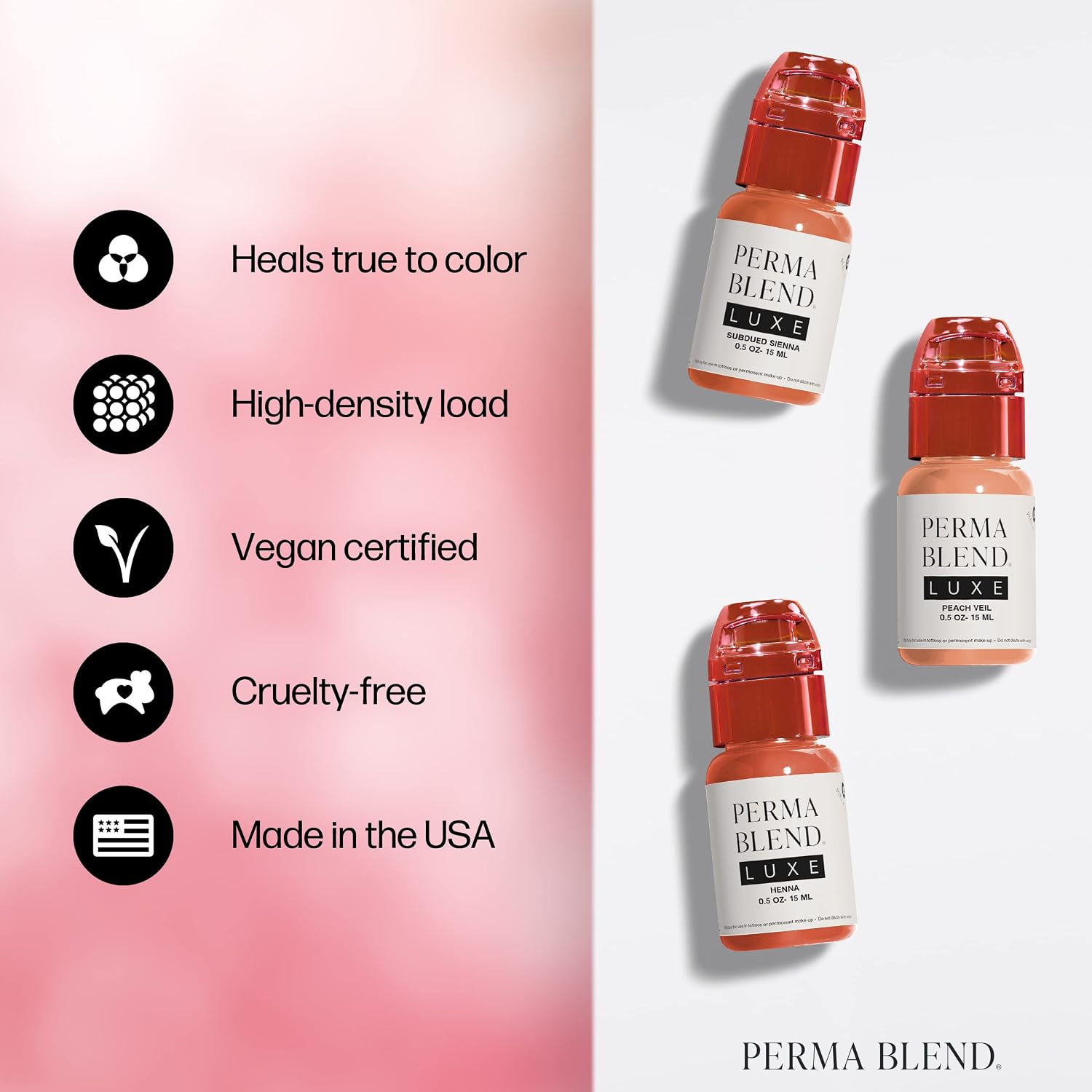 Perma Blend Luxe - Nude Lip Set - Microblading Lip Blushing Kit with Henna, Peach Veil & Subdued Sienna Tattoo Ink Shades - Vegan & Cruelty-Free - 3 Count (0.5 oz Each)