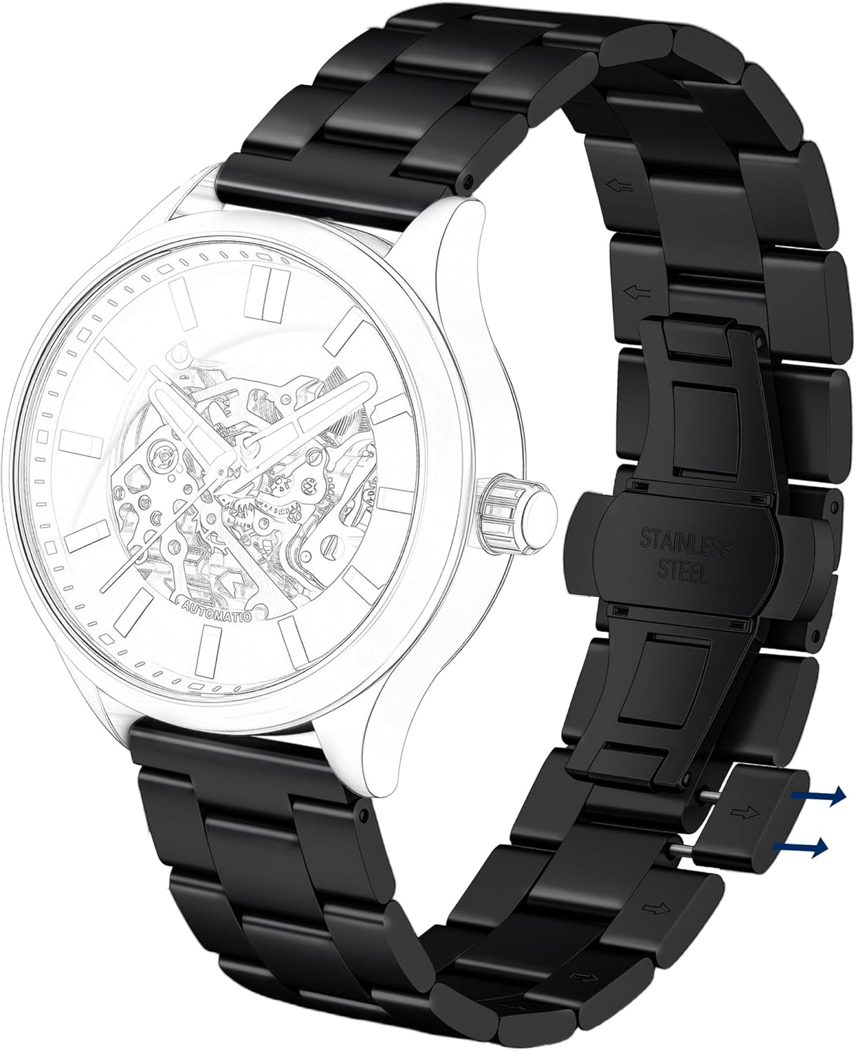 EACHE Tool-Free Stainless Steel Metal Watch Band for Men, Quick Release Strap with Butterfly Clasp, Fits 18mm, 20mm, 22mm Watch Lugs (No Tools Needed, Easy Install)