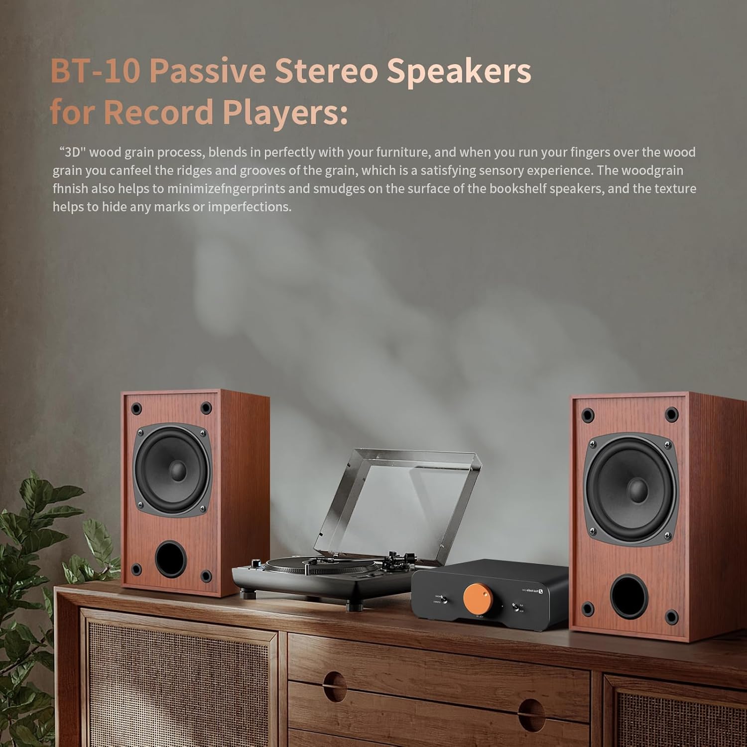 Passive Bookshelf Speakers for Home Theater Surround Sound, Satellite Stereo Speakers with Classic Wood Grain for Record Player/Computer/TV, Wall Mountable, Cable Included, Wood Grain Color - Image 7