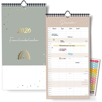 Family Planner 2026 with 5 Columns as Wall Calendar in Grey [Gold Leaf] I Oct 25 - Dec 26 I 22 x 43 cm I Family Calendar Wall I Monthly Calendar with Holidays and Holidays Timetables etc.