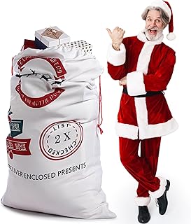 Treela 56 x 36 Inch Jumbo Christmas Santa Bags Giant Santa Gift Sack with Cord Drawstring Christmas Extra Large Santa Claus Bag Sack Christmas Drawstring Bags Gift Wrap Bags for Xmas Presents