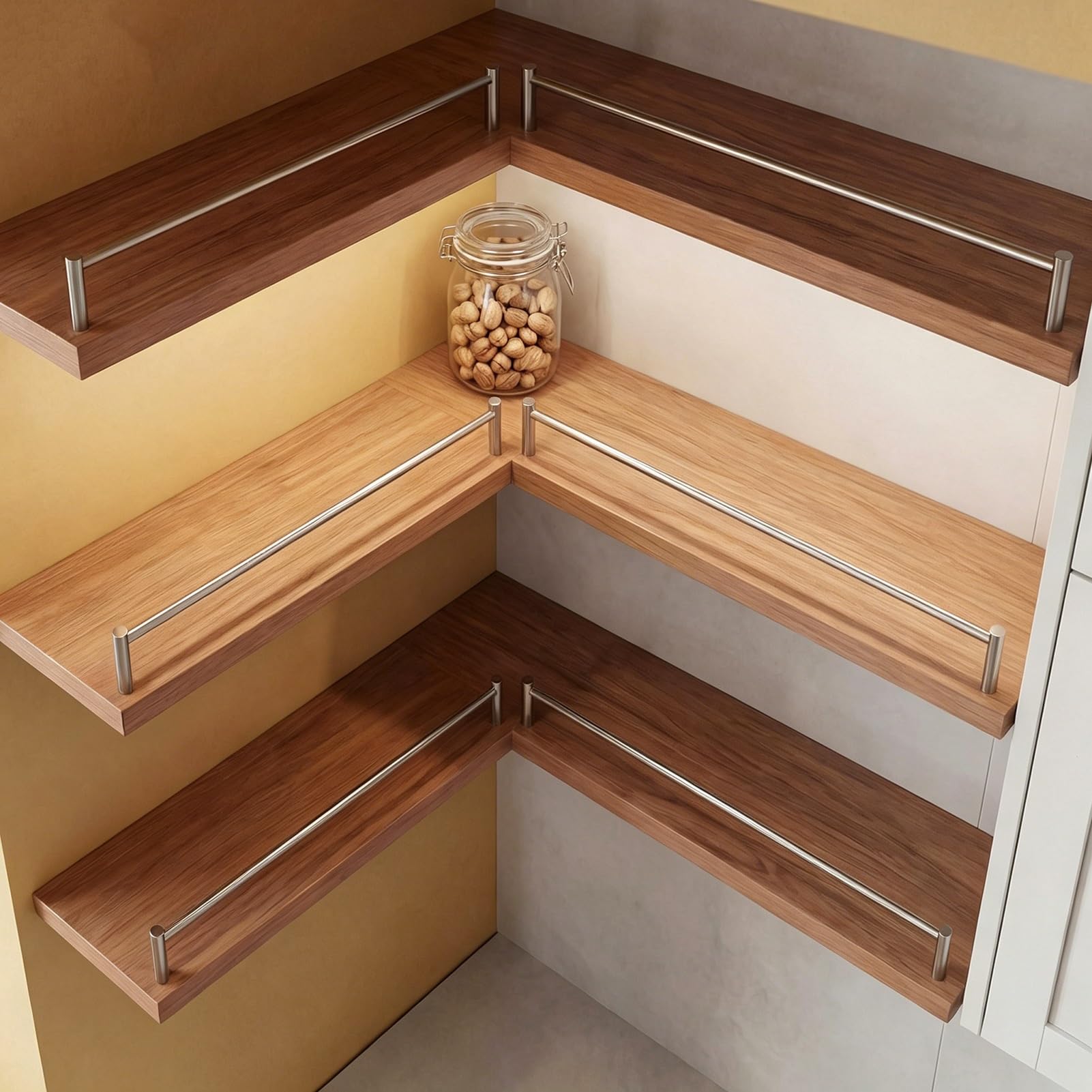 Blazea 6Pcs Anti-Drop Shelf Guard Rail For Wood Shelves, Solid Stainless Steel Floating Shelf Railing Hardware For Spice Rack, Kitchen Pantries Cabinet Storage Safety Bar(,19In(48Cm))