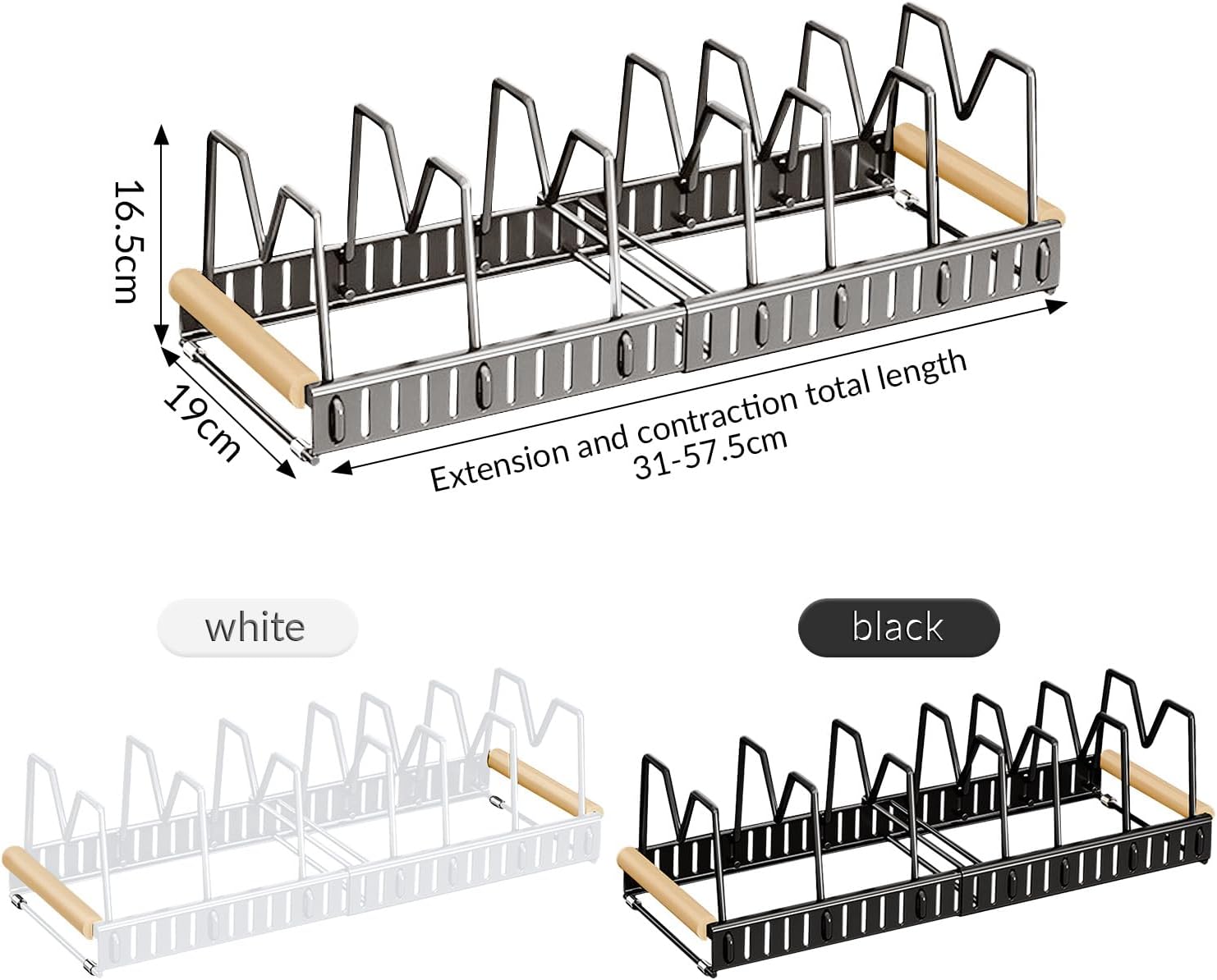 Lid Organizers Inside Cabinet, Expandable Pot Lid Organizer Holder With 6 Adjustable Dividers, Extension And Contraction Total Length 31-57.5cm (White, 6 Dividers)