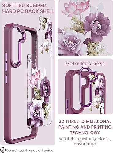 Miniatura 4 de Dretal Funda para Samsung Galaxy S22 5G floral, grado militar, probada contra caídas con parte trasera dura y borde suave, funda protectora de