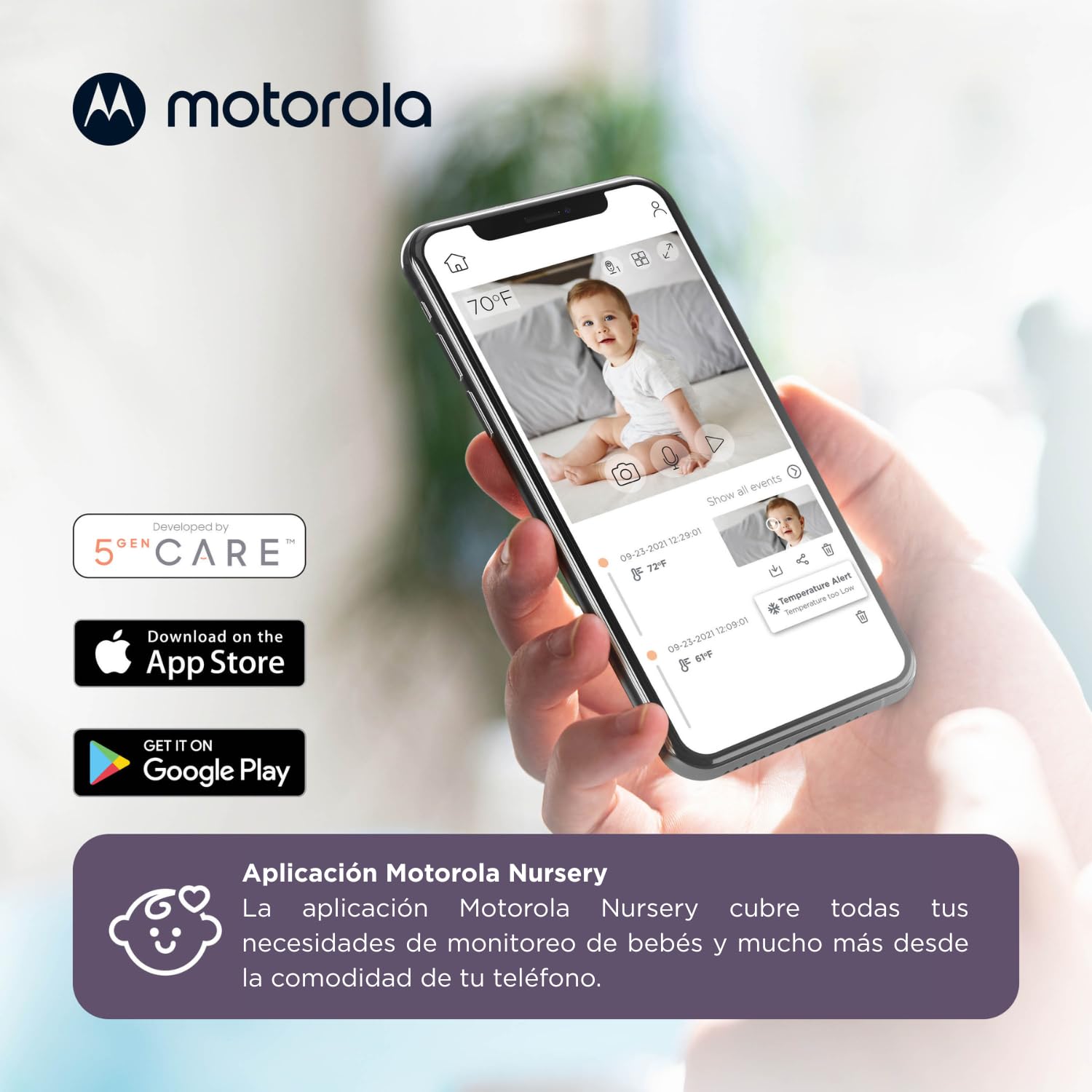 Motorola Nursery PIP1000 Cámara Vigilancia Bebés HD Wi-FI - Monitor Vigilabebés - Monitoreo 24 Horas - Transmisión Digital - Cámara Conexión Privada y Segura - Motorola